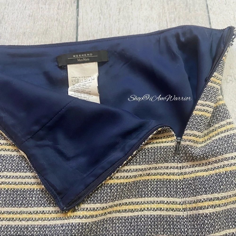 Weekend Max Mara striped cotton tweed fringe trim pencil skirt *shop@iamwarrior